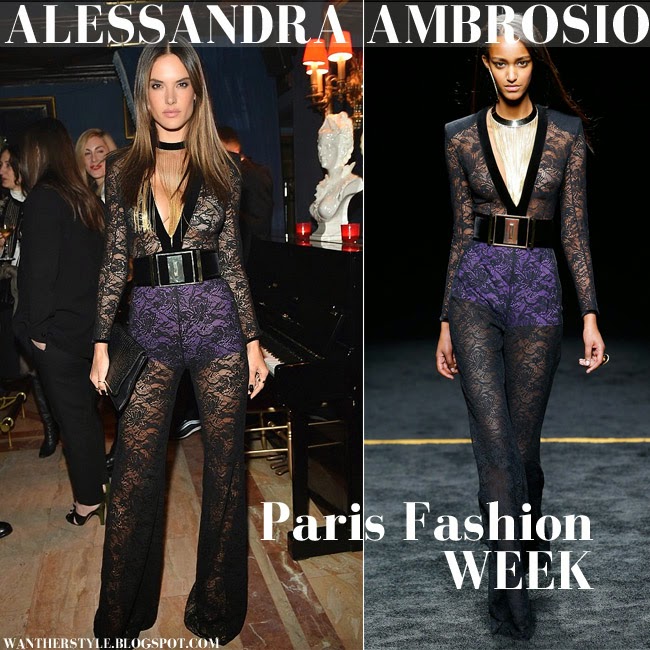 WHAT SHE WORE: Alessandra Ambrosio in black lace see-through belted