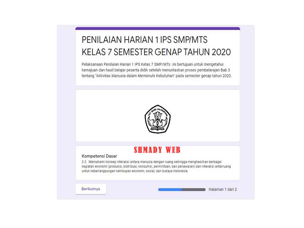 Penilaian Online: PH 1 IPS kelas 7 Semester 2 Tahun 2020