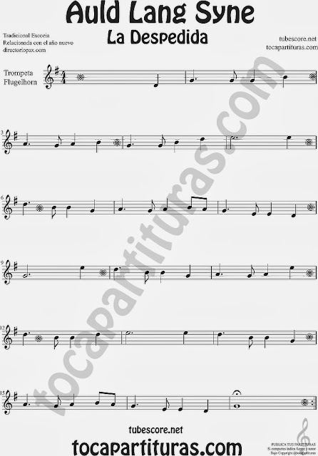 Partitura de La Despedida para Trompeta y Fliscorno Popular Italia Auld Lang Syn Sheet Music for Trumpet and Flugelhorn Music Scores
