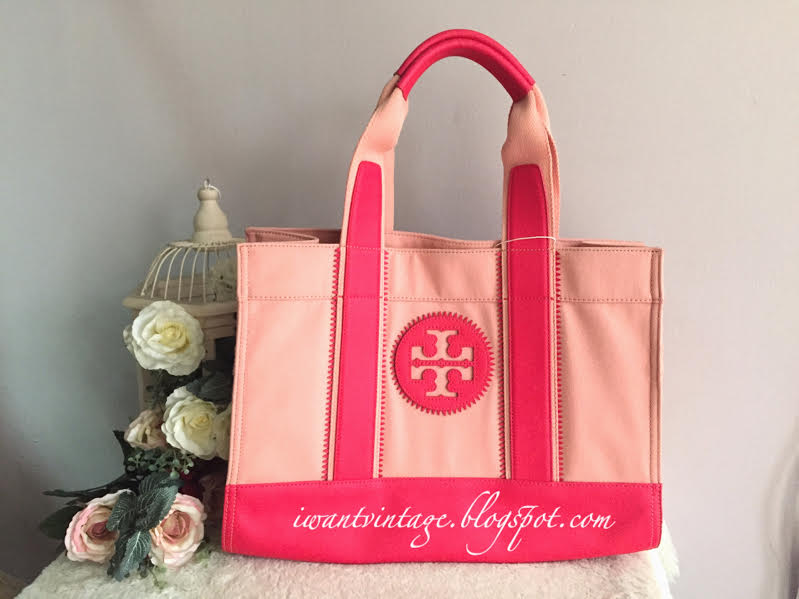 I Want Vintage | Vintage Designer Handbags: Tory Burch Canvas Tote-Pink