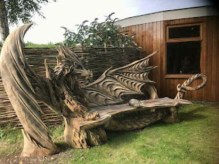 Carved dragon bench.
