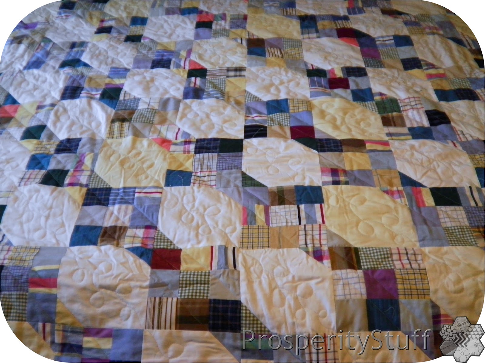 ProsperityStuff Quilts More Quilting on the Scrappy Shirt Quilt