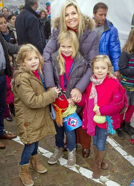Crown Princess Maxima with her daughters Princess Amalia, Princess Alexia and Princess Ariane welcomes Sinterklaas