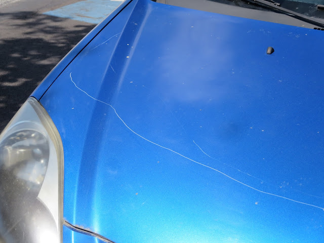 Key scratches on hood of Honda Civic before repairs at Almost Everything Auto Body