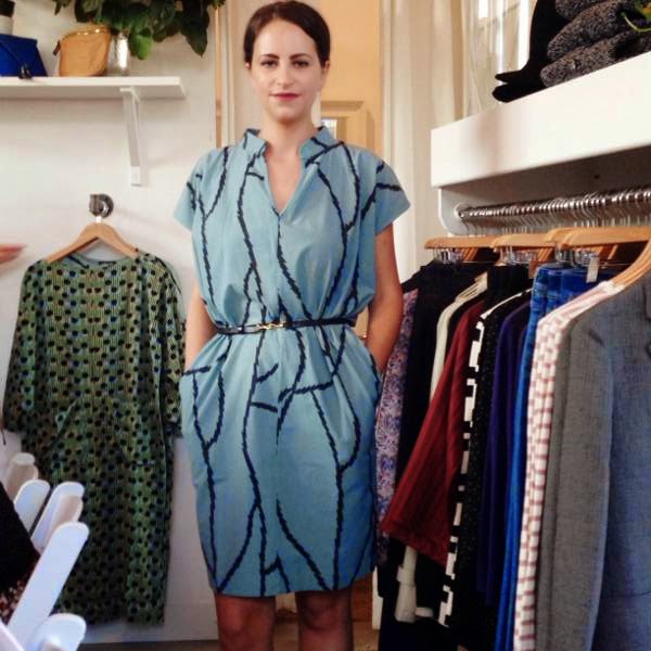 New teal patterned shift dress by Ilana Kohn; available at Vancouver boutique Oliver + Lilly's fall 2014.