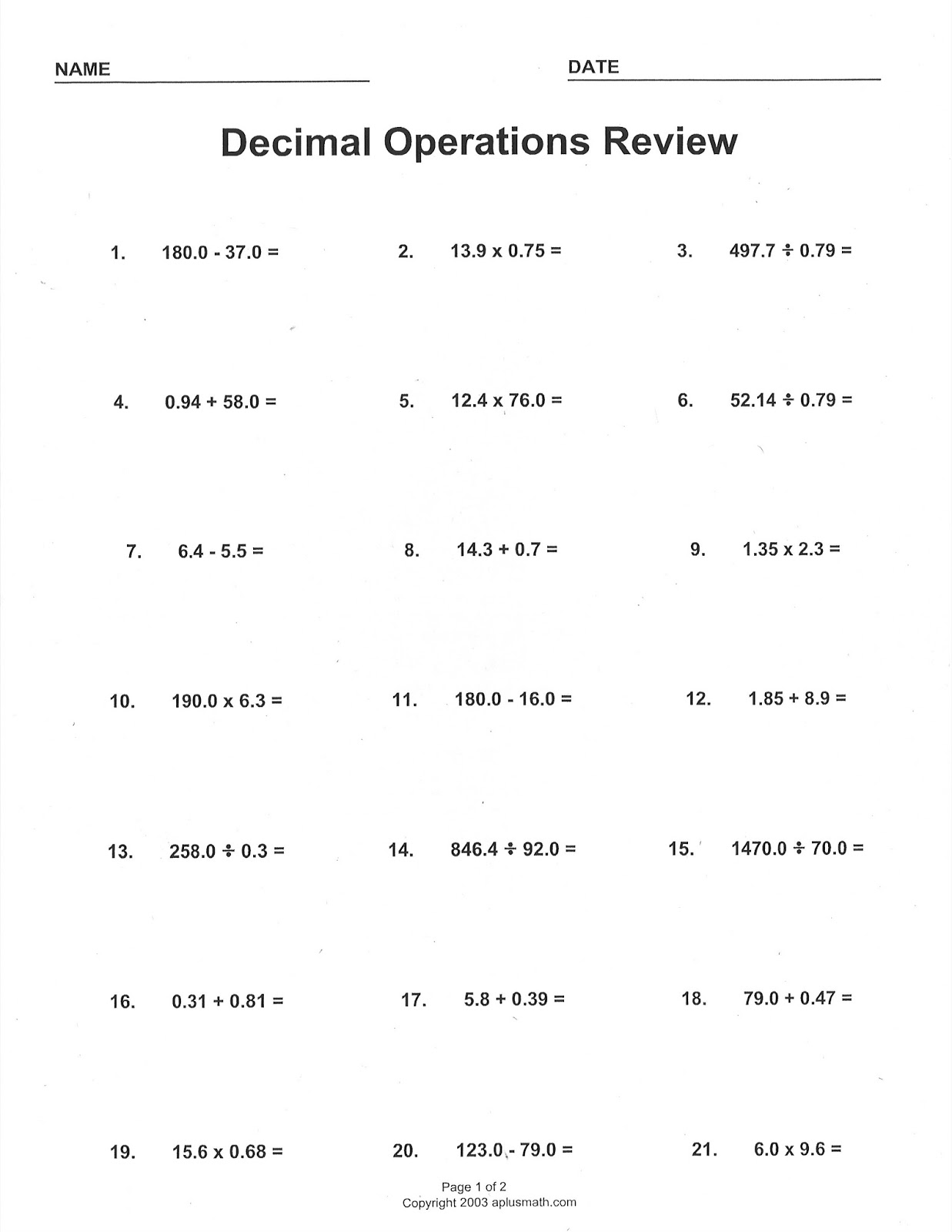 Mrs. White's 6th Grade Math Blog: DECIMAL OPERATIONS REVIEW