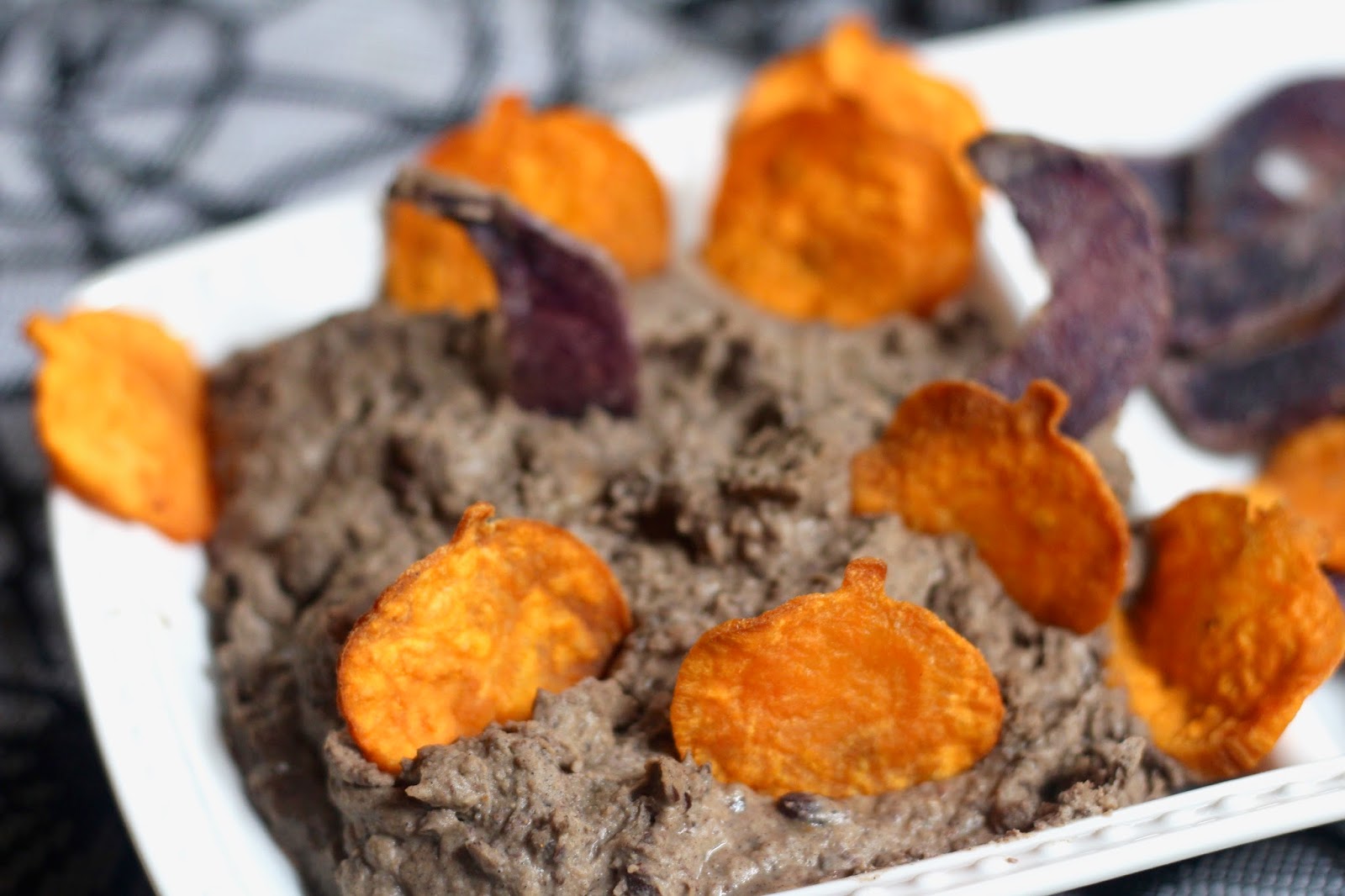 of course i couldnt just stop at creating the dip leftover purple and sweet potatoes were sliced use a mandolin for evenness shaped with cookies