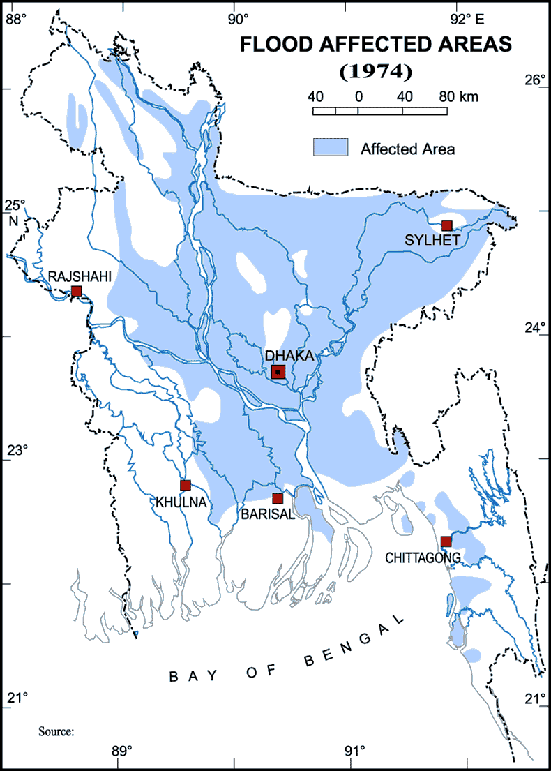 Flood Affected Areas (1974) of Bangladesh