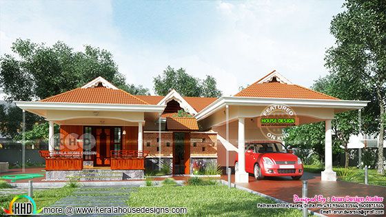 Kerala traditional Sloping roof house 1700 sq-ft Kerala traditional Sloping roof house 1700 sq-ft
