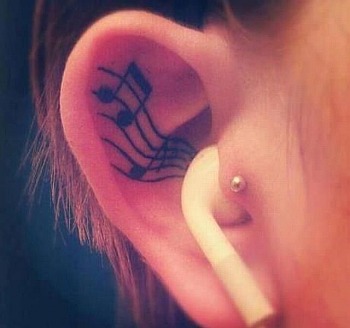muzyka, pisanie, ostoja, ucho, tatuaż