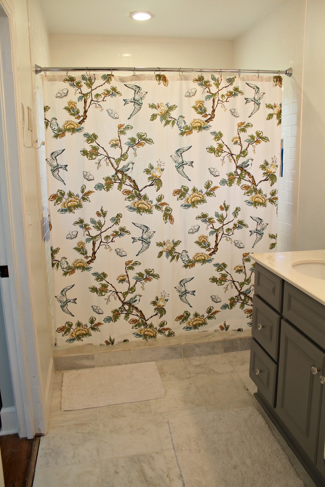 wallpaper and also needed a shower curtain? Our master bathroom ...