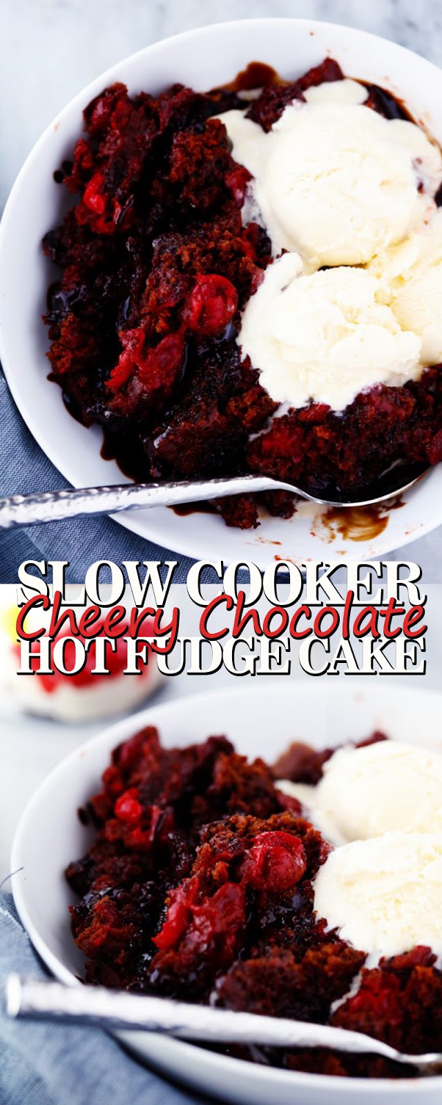 SLOW COOKER CHERRY CHOCOLATE HOT FUDGE CAKE