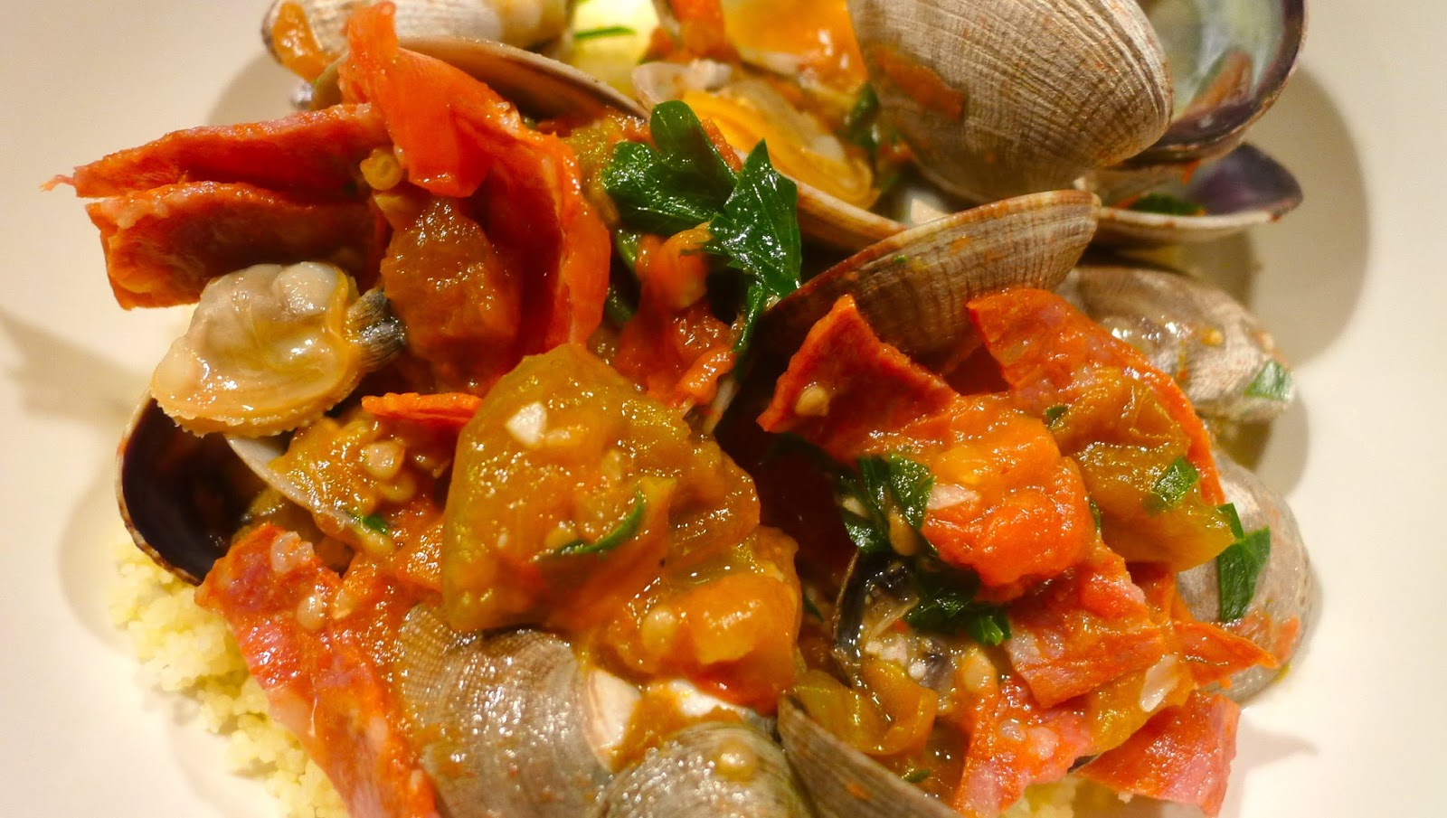 newFOOD tuesdayz Steamed Clams with Chorizo and Couscous