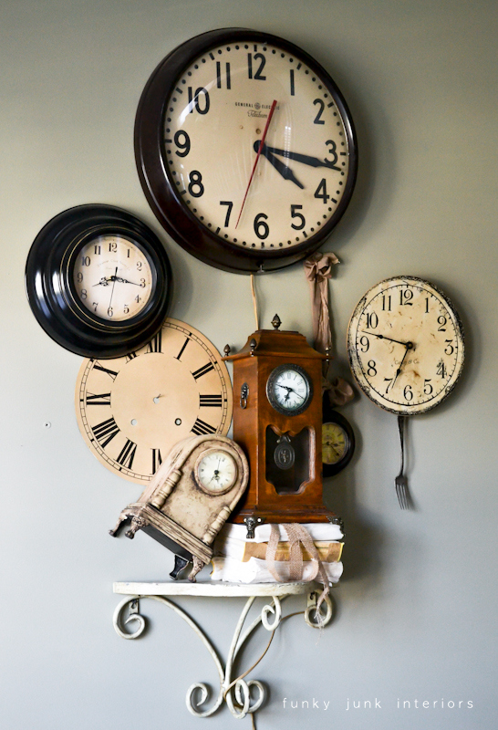 A junk tour of Bella Rustica Linda's house via Funky Junk Interiors - gorgeous clock wall