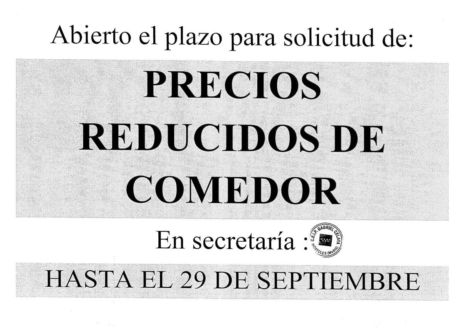 Colegio GABRIEL CELAYA de Móstoles: Becas de comedor 2017-2018 Colegio GABRIEL CELAYA de Móstoles: Becas de comedor 2017-2018