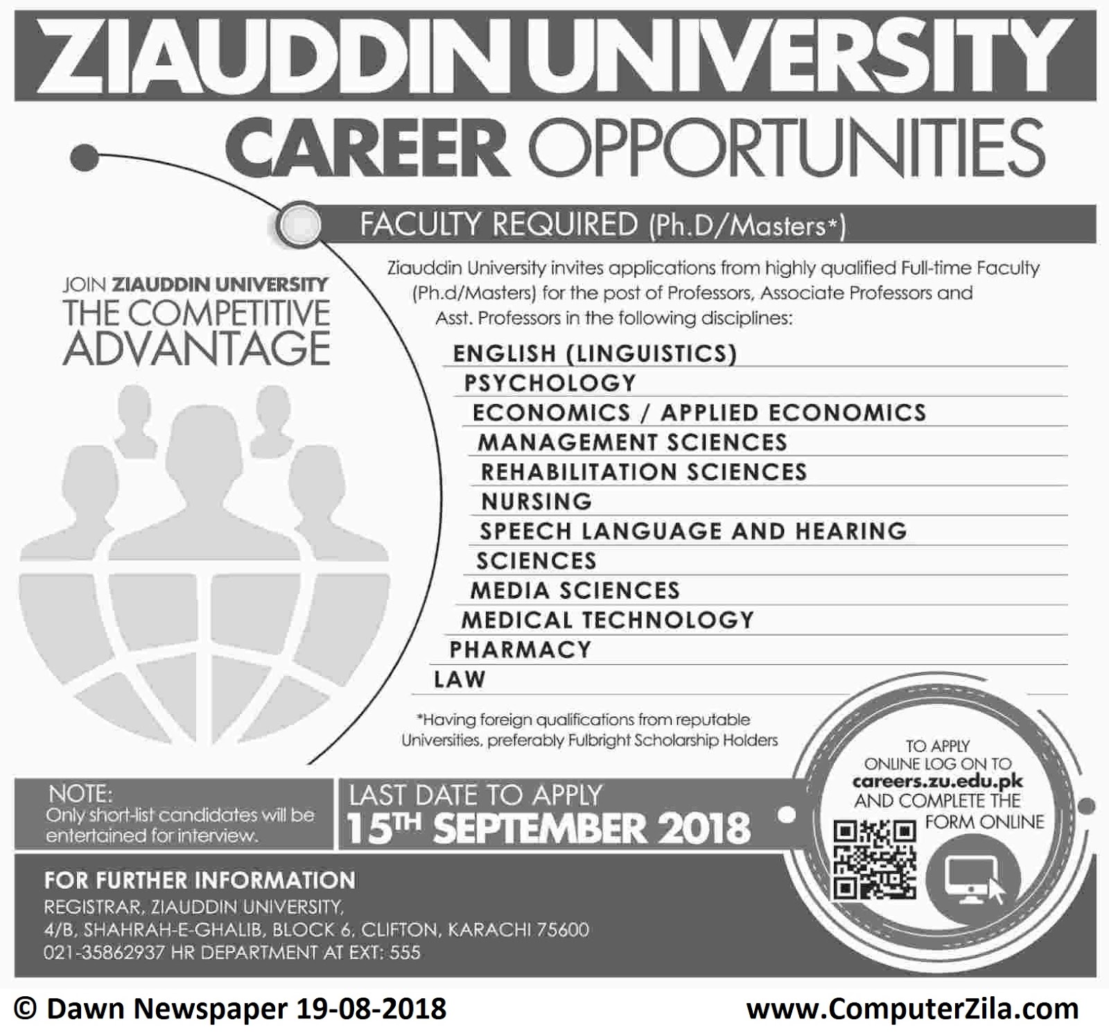 Career Opportunities (Faculty Required) at Ziauddin University