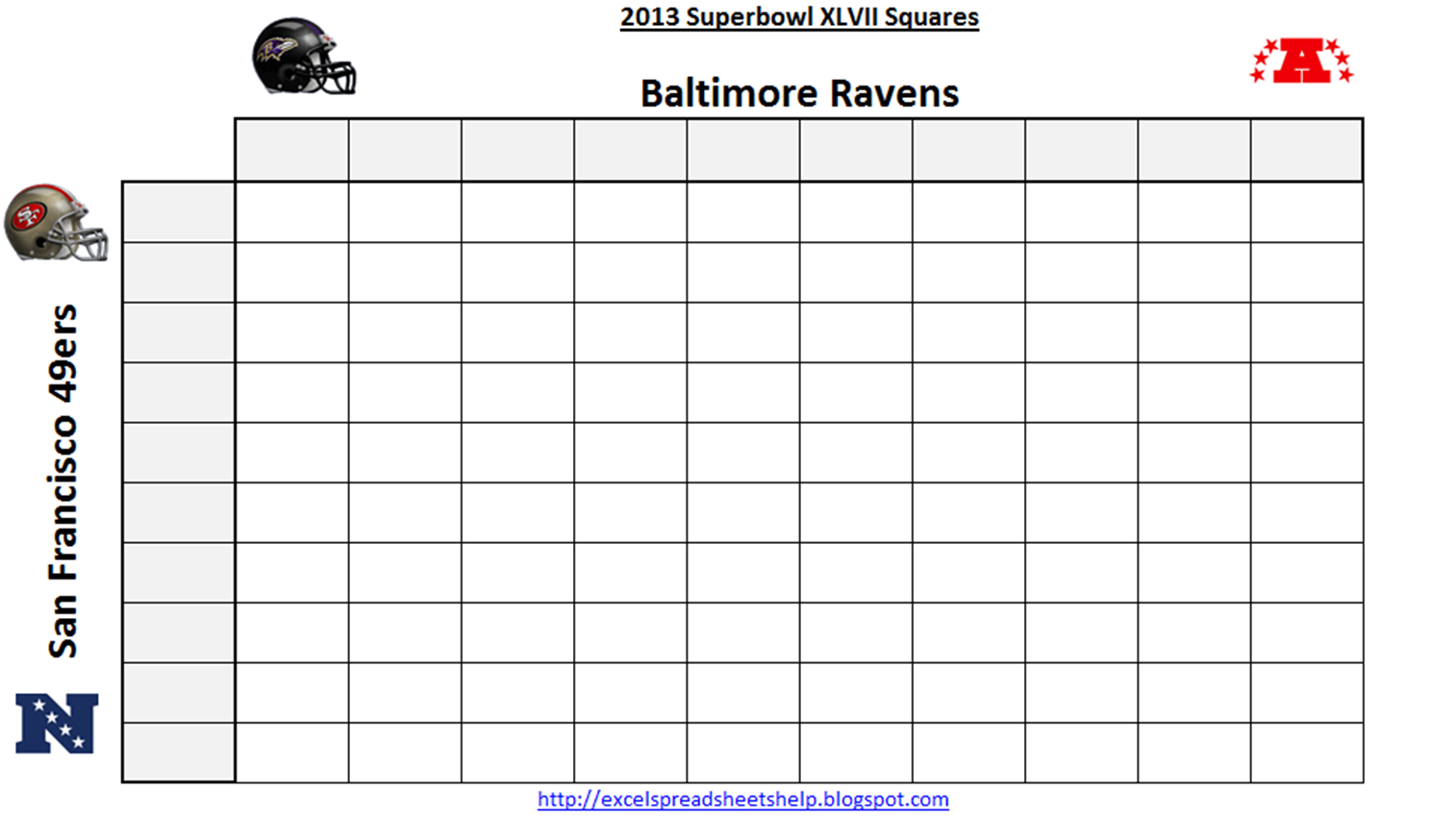 Excel Spreadsheets Help: Printable Super Bowl Squares 2013