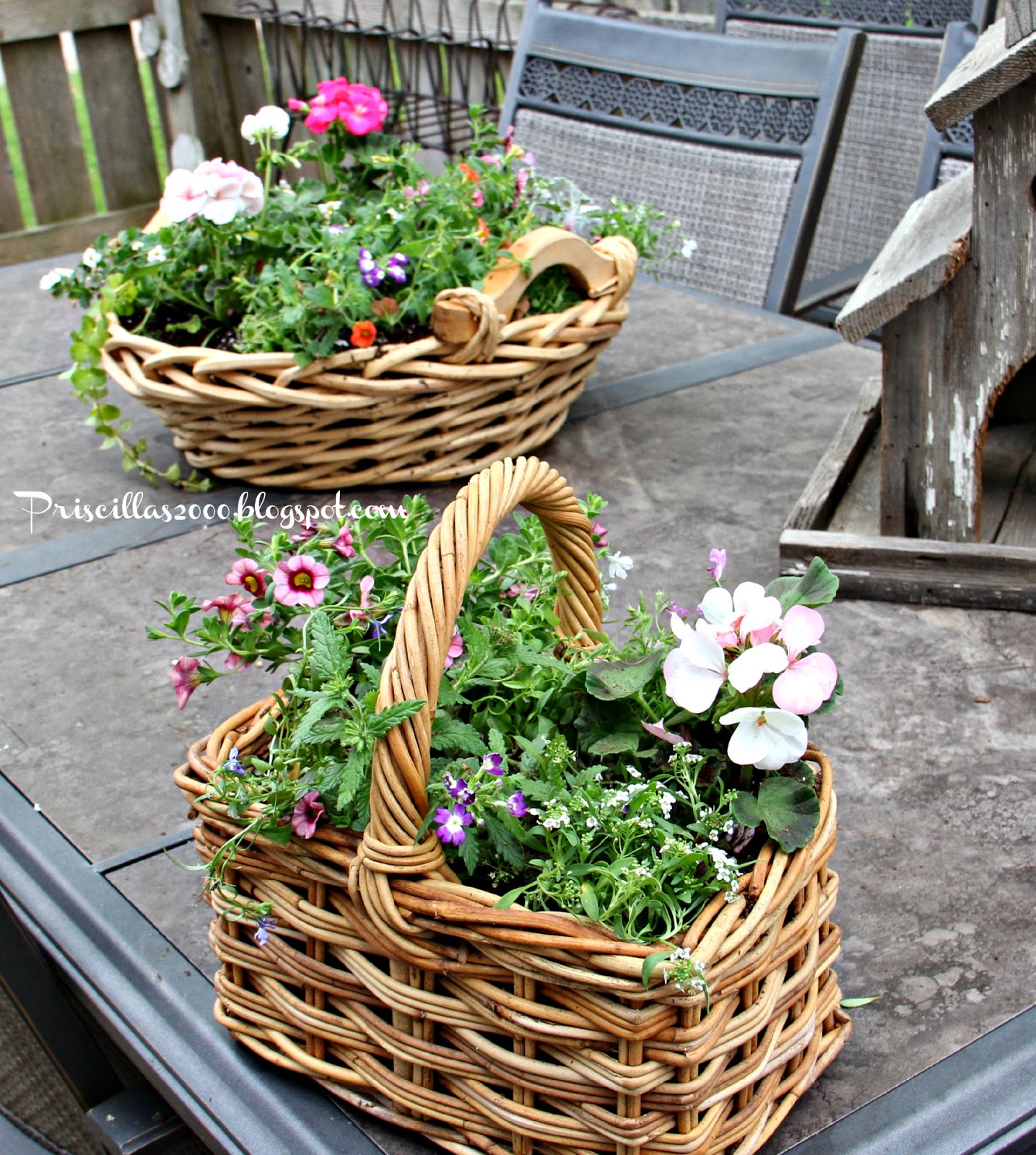 Priscillas: Planting Flowers in Thrift Store Baskets