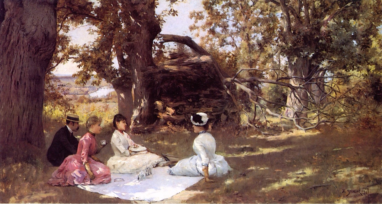 Какую картину описывает. Юлиус Леблан Стюарт (1855-. Юлиус Леблан Стюарт художник пикник под деревьями. Юлиус Леблан Стюарт картины. Джеймс Тиссо пикник.