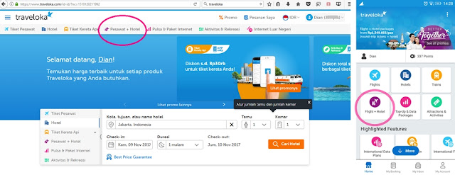 cara pesan paket pesawat + hotel di Traveloka