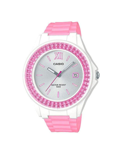 Reducere ceas Casio casual de femei alba cu bratara de silicon roz