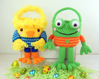 Crochet chicken and frog Easter basket 