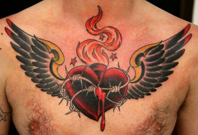 Heart  Wings Tattoos on Red Sacred Heart Tattoo Design Spreading Its Wing On A Man S Heart