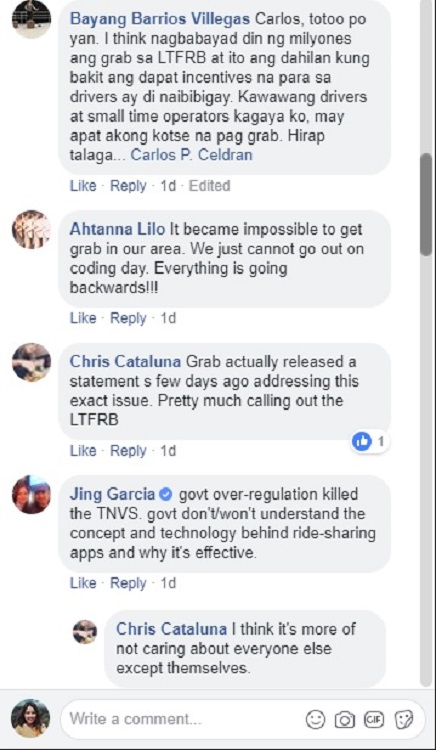 Facebook Discussion Re: Grab and LTFRB