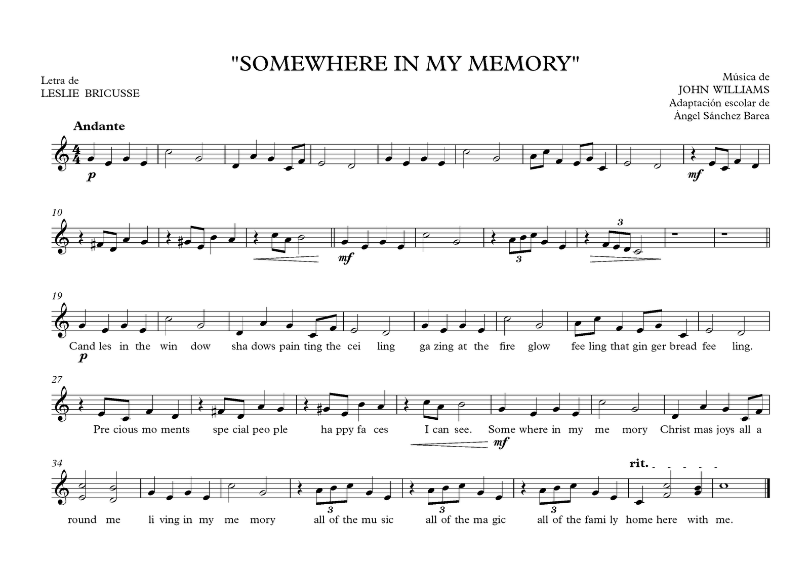 El Blog Del Aula De Música Somewhere In My Memory