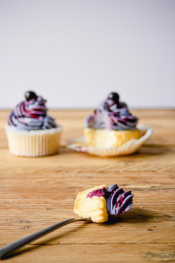 Lemon Cupcakes with Blueberry Buttercream