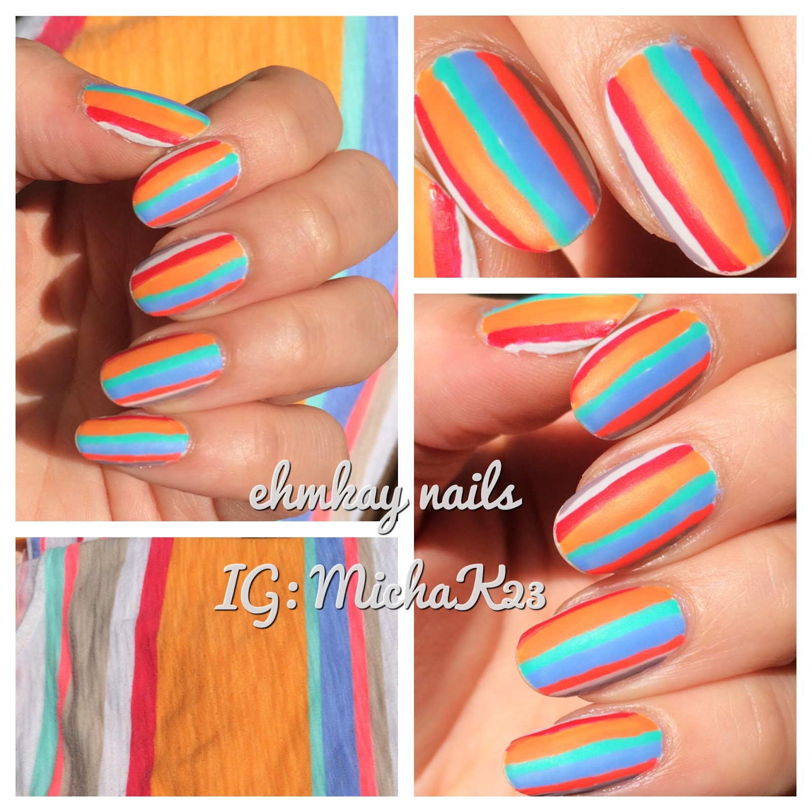 Ehmkay Nails Clothing Inspiration Neon Matte Stripes Nail Art Clothing Inspiration Neon Matte Stripes Nail Art