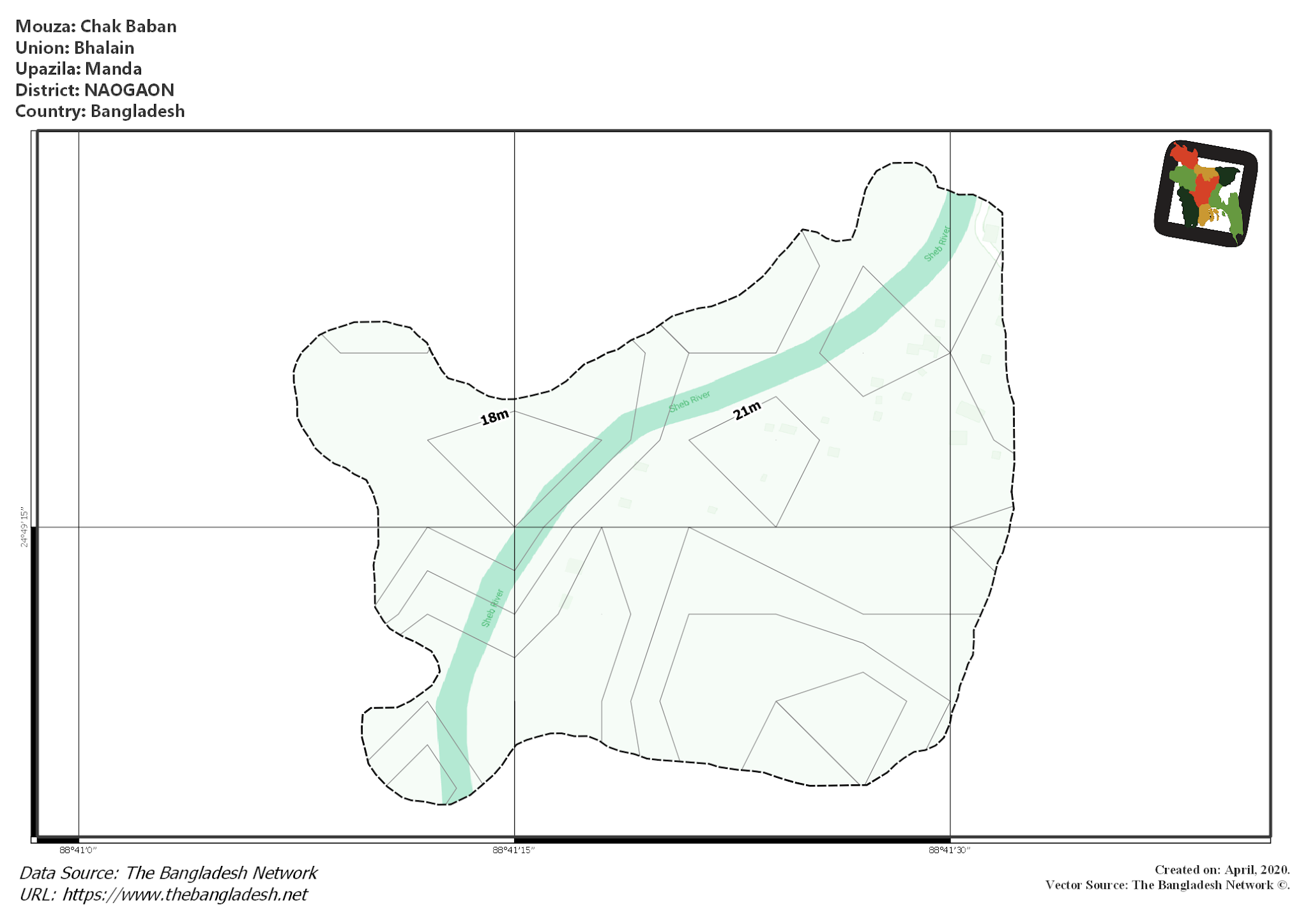 Map of Chak Baban Mouza of Manda Upazila, NAOGAON, Bangladesh.