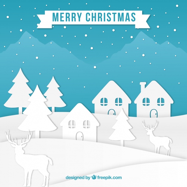 Christmas village in paper style Free Vector