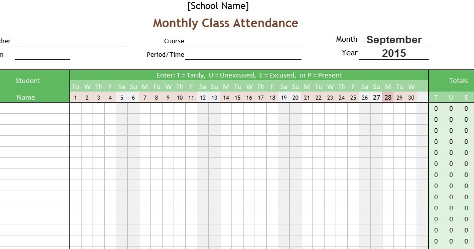 Student Attendance Tracker Excel Excel Templates