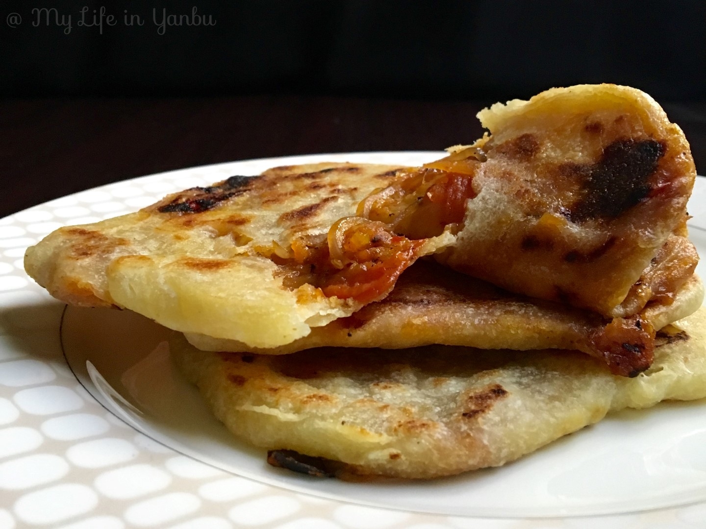 Algerian Mahjouba | Tomato Sauce Stuffed Semolina Flatbread