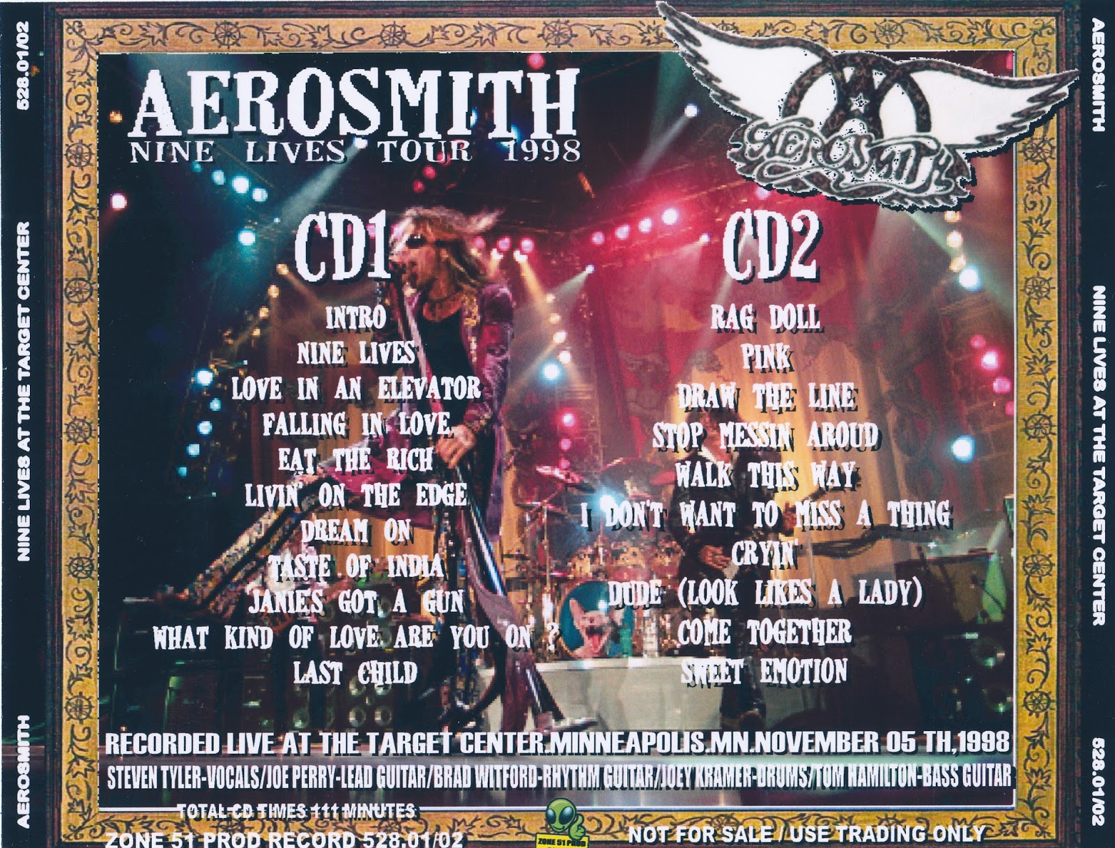AEROSMITH BOOTLEGS COVER ARTS NINE LIVES AT THE TARGET CENTER