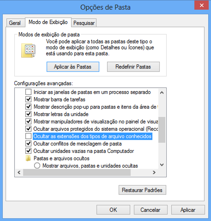 Exibindo extensão de arquivos Windows Exibindo extensão de arquivos Windows