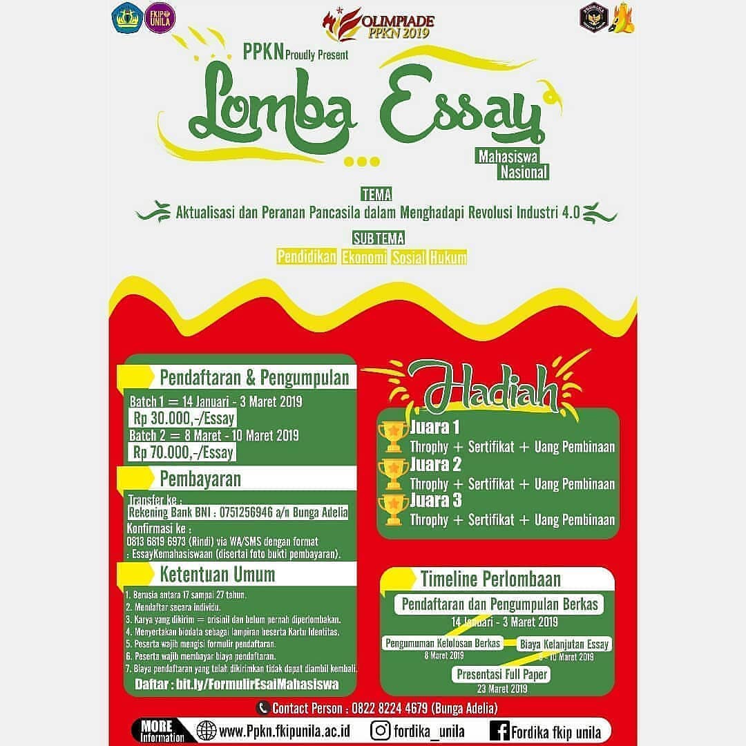 Lomba Essay Nasional PPKN 2019 Mahasiswa Lomba Essay Nasional PPKN 2019 Mahasiswa