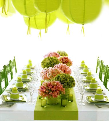 DECORATE GREEN AND PINK AND YELLOW FOR A WEDDING