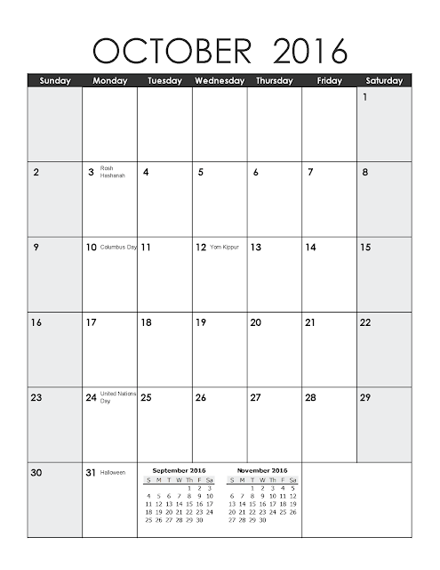 October 2016 Printable Calendar A4, October 2016 Blank Calendar, October 2016 Planner Cute, October 2016 Calendar Download Free