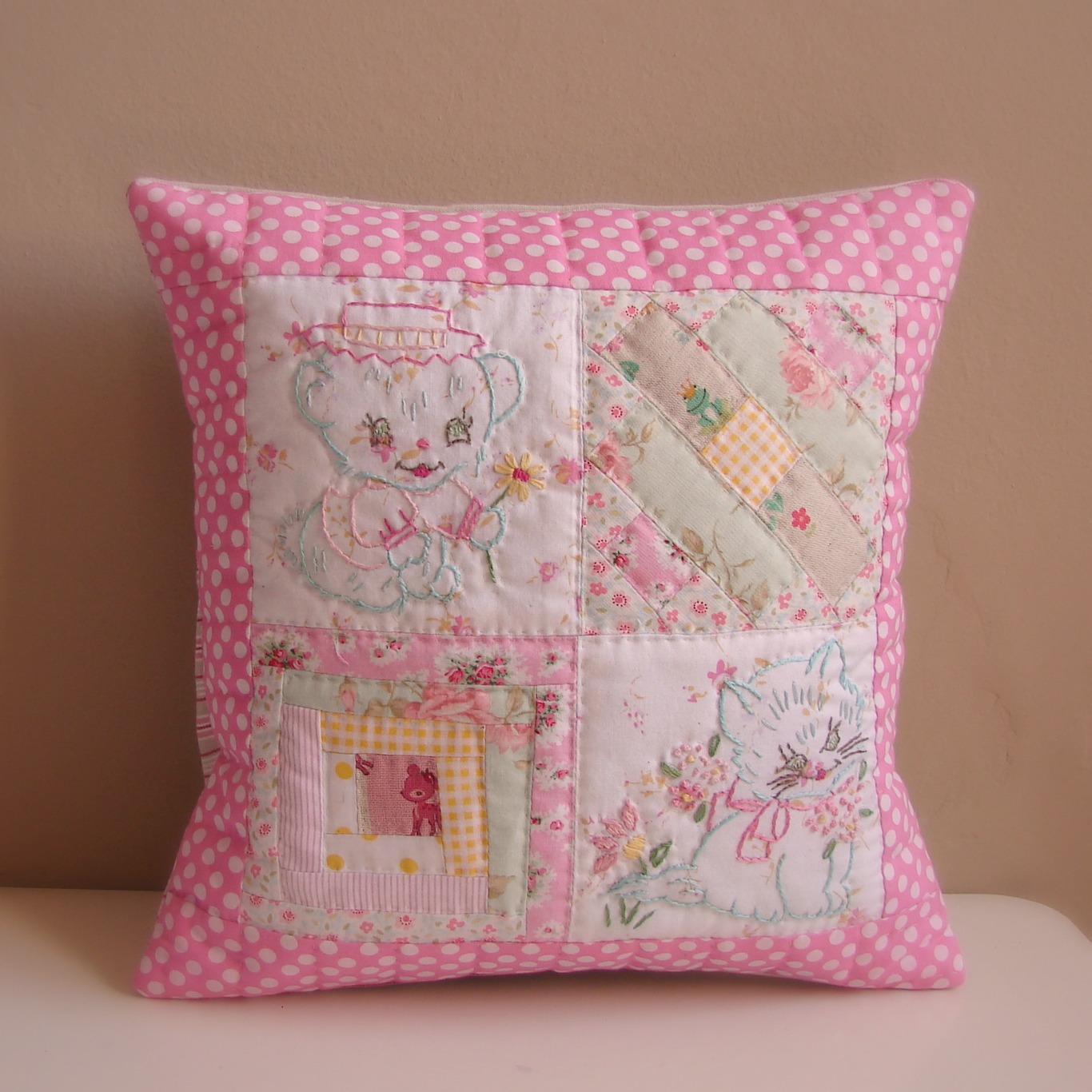 Roxy Creations Quilted vintage embroidered cushion