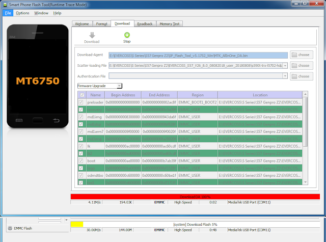Cara Flash Genpro Z2 S57 via SP Flashtool Proses Flash Genpro Z2 S57 via SP Flashtool sedang berjalan