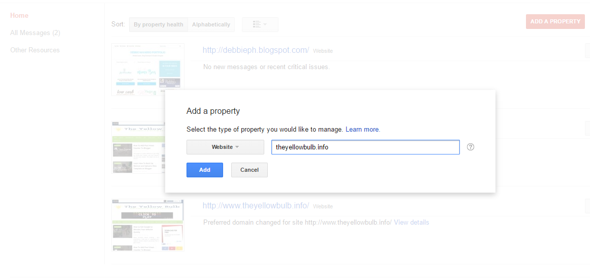 Add a property google search console Add a property google search console