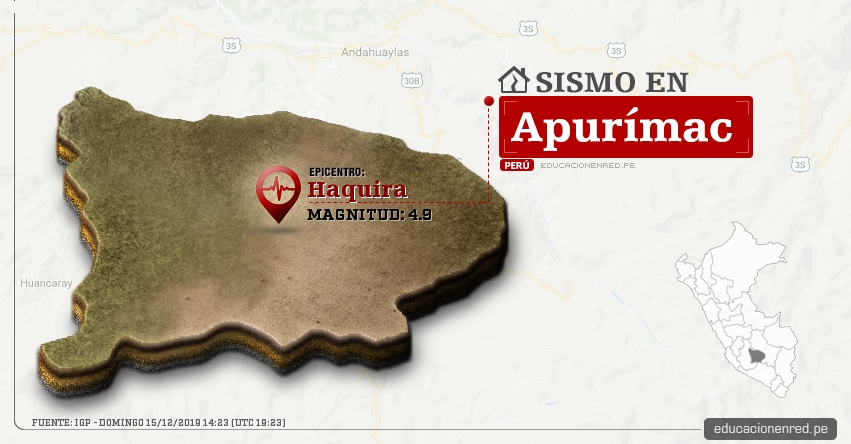 Temblor en Apurímac de Magnitud 4.9 (Hoy Domingo 15 Diciembre 2019) Sismo - Epicentro - Haquira - Cotabambas - IGP - www.igp.gob.pe
