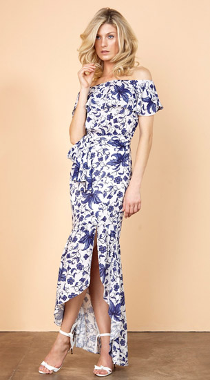 Vestido ombro a ombro estampa flores azul Iorane verão 2017 Iorane verão 2017 vestido ombro a ombro estampa flores