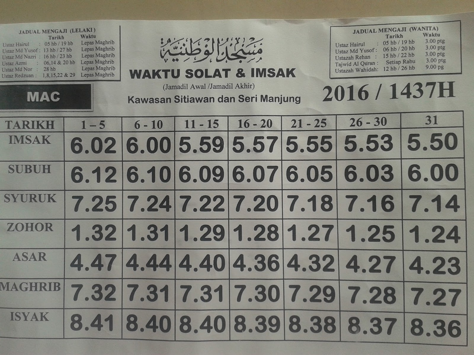 Waktu solat manjung