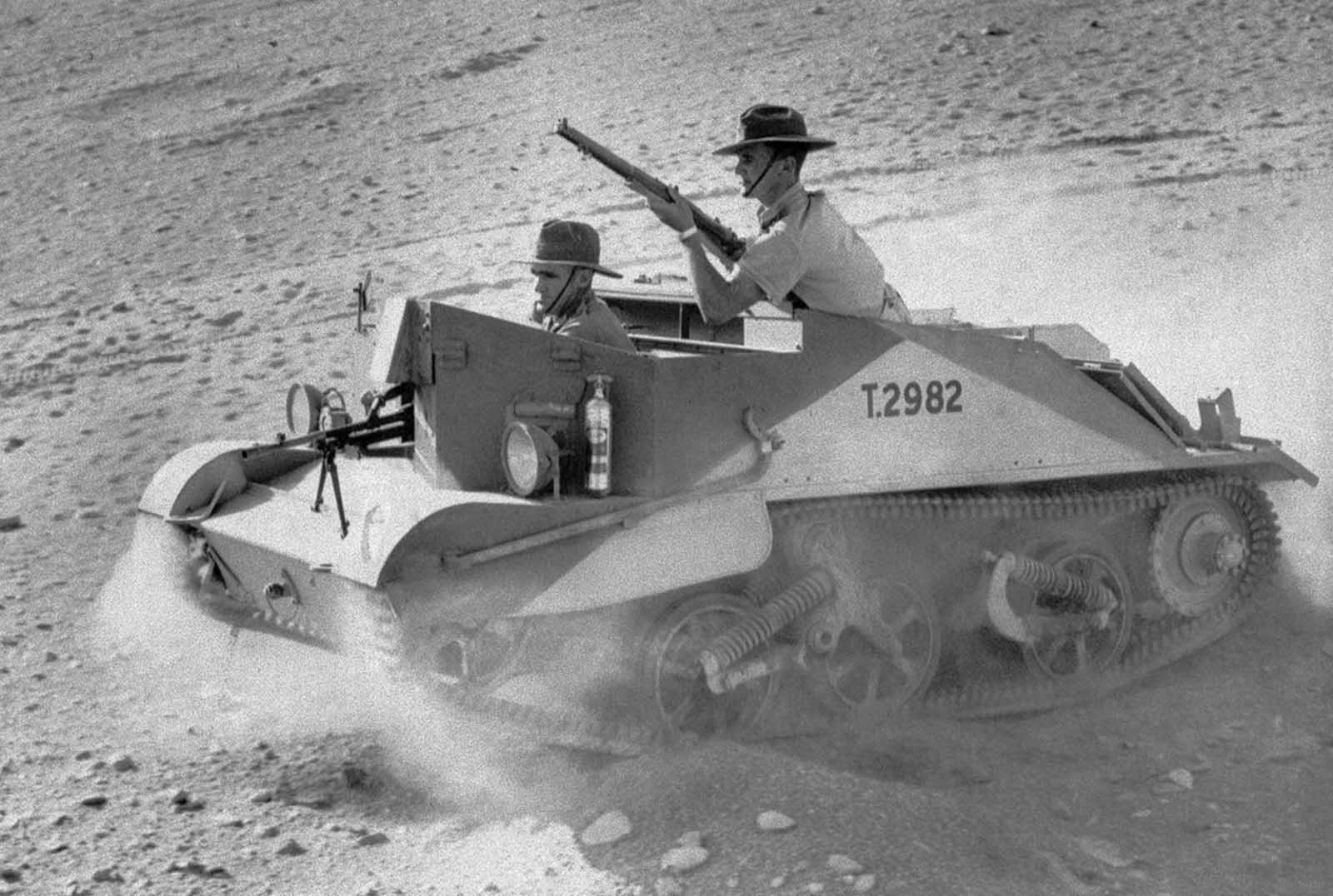 One of the Bren gun carriers used by Australian light horse troops in Northern Africa, on January 7, 1941.