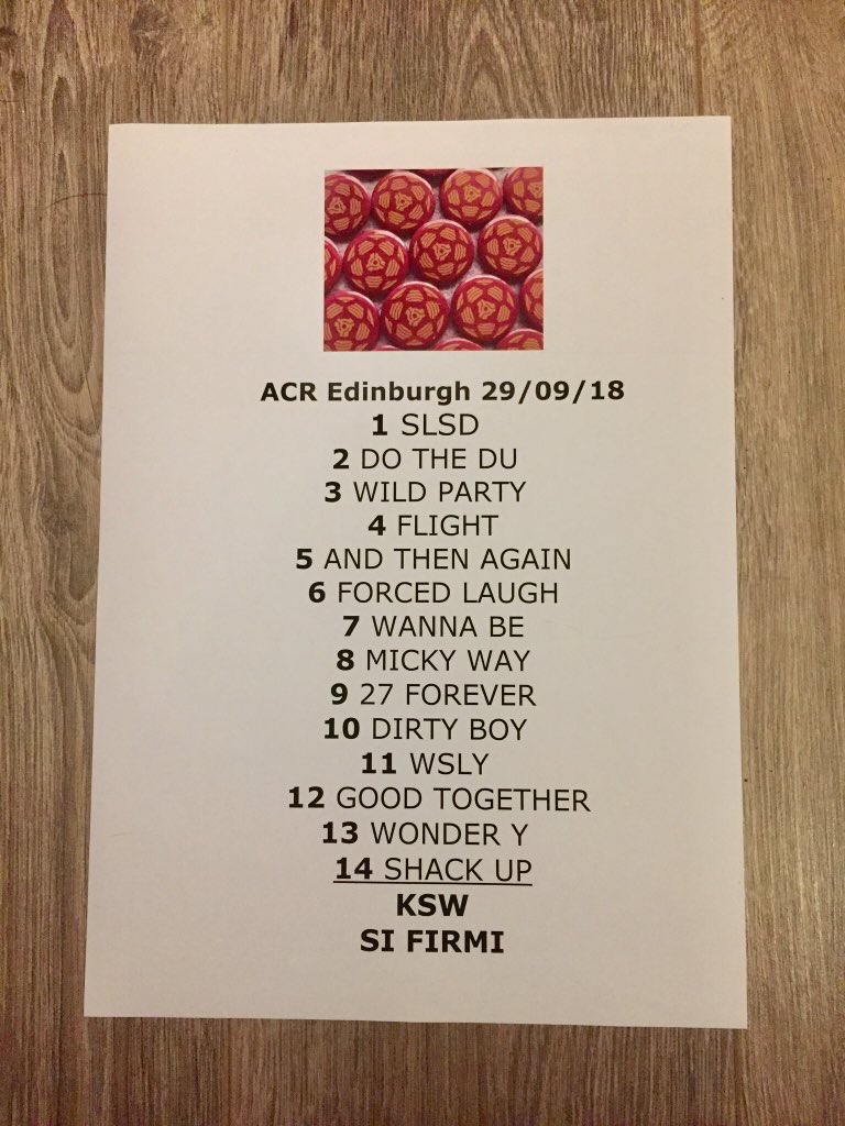 29 September 2018, Voodoo Rooms, Edinburgh, Scotland - ACR Gigography - setlist