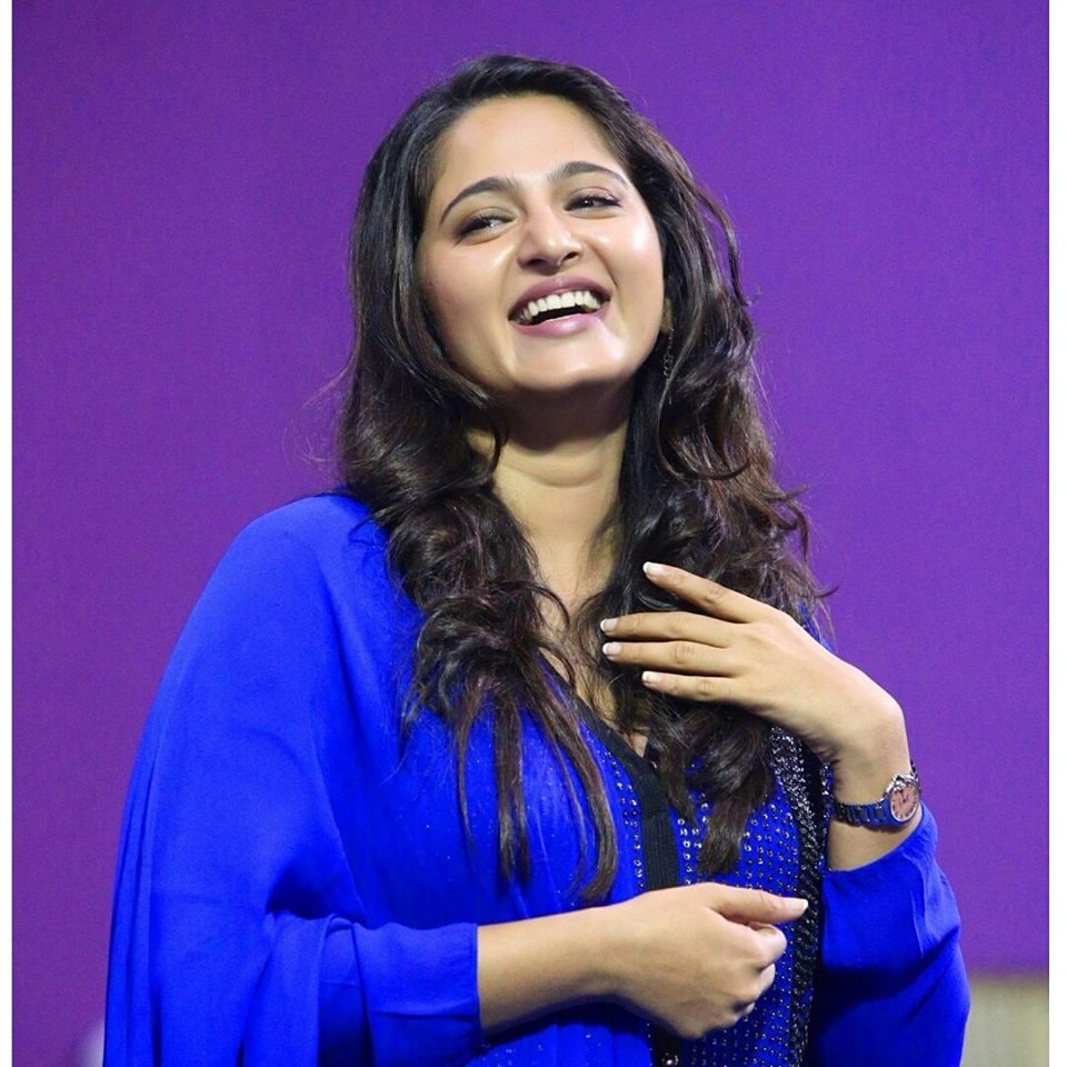 Anushka Shetty Smiling Photos In Blue Dress