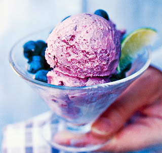 Blueberry, Coconut and Lime Ice Cream: A vegetarian ice cream flavoured with blueberries and limes that can easily be made vegan or lactose-free